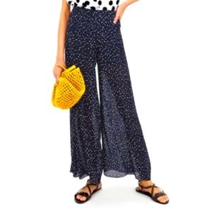 ZARA pleated Culottes Navy Blue Polka Dot